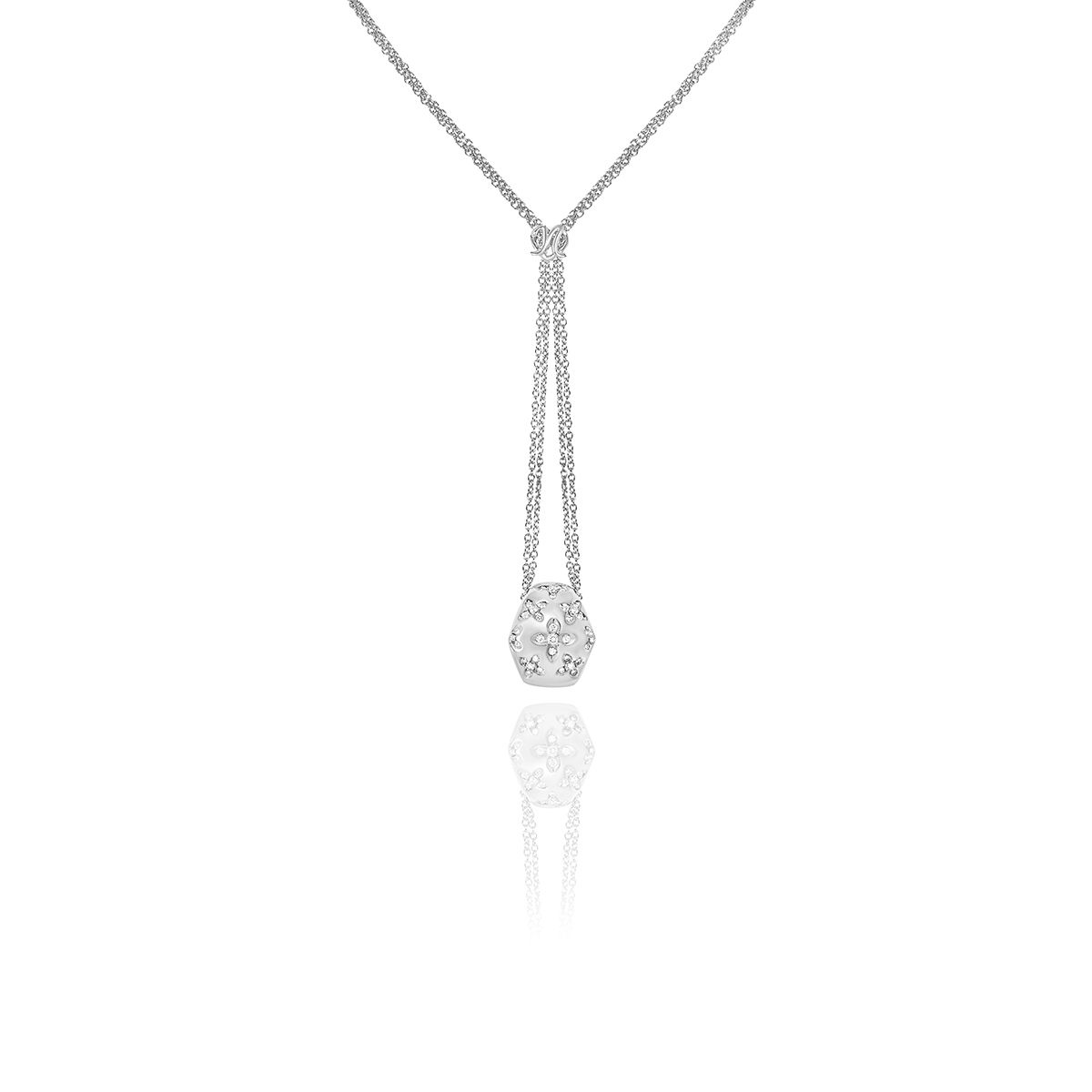 White Gold Floral Diamond Double Chain Pendant | Rich Diamonds